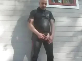 Finnish amateur leather gay Juha Vantanen cums