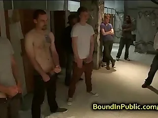 Bound gay anal gangbanged in suspension