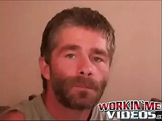 Bearded mature gay dude loves anal play while masturbating