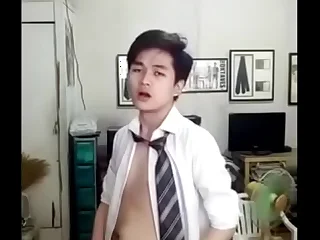Cute Chinese Twink Strips Down and Cums